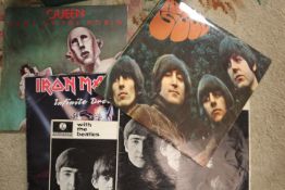 A SELECTION OF LPS ETC AND 7" SINGLES TO INCLUDE BEATLES, IRON MAIDEN
