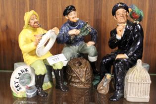 THREE ROYAL DOULTON FIGURES - LOBSTER MAN , SHORE LEAVE AND THE BOATMAN