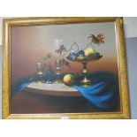 A STILL LIFE OIL ON CANVAS SIGNED LOWER RIGHT