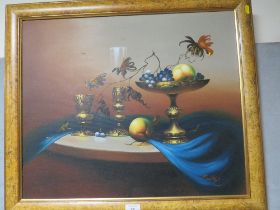 A STILL LIFE OIL ON CANVAS SIGNED LOWER RIGHT