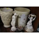 A QUANTITY OF DECORATIVE ITEMS TO INCLUDE A PARIAN STYLE CANDLESTICK OF A SMALL BOY WITH HIS DOG