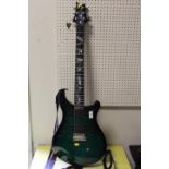 A PAUL ALLENDER SE PRS GREEN SUNBURST TWIN DOUBLE PICK-UP ELECTRIC GUITAR WITH UNUSUAL MOTHER OF