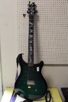 A PAUL ALLENDER SE PRS GREEN SUNBURST TWIN DOUBLE PICK-UP ELECTRIC GUITAR WITH UNUSUAL MOTHER OF