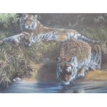 DOROTHEA BUXTON HYDE (b.1942).Study of tigers resting by a river, signed in pencil lower right,