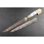 AN ANTIQUE DAGGER WITH WHITE METAL CASE A/F