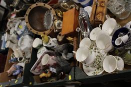 THREE TRAYS OF ASSORTED CERAMICS AND COLLECTABLES TO INCLUDE T G GREEN LIDED JUG, SAUCE BOTTLE