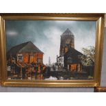 A FRAMED AND GLAZED IMPRESSIONIST OIL ON BOARD OF THE WINDMILL AT BROADEYE IN STAFFORD SIGNED