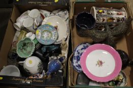 TWO TRAYS OF COLLECTABLES TO INCLUDE EAGLE FIGURE, CARLTON WARE ASH TRAY, POOLE DOLPHIN ETC