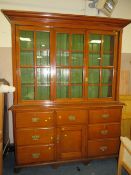 A LARGE 19TH CENTURY GLAZED OAK HOUSEKEEPERS CUPBOARD WITH SLIDING UPPER DOORS - H 228 cm, W 177
