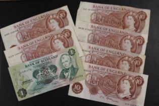 FIVE x TEN SHILLING AND A VINTAGE ONE POUND NOTE