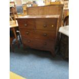 A VICTORIAN MAHOGANY FIVE DRAWER CHEST W-90 CM A/F