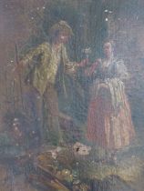 (XIX). Continental school, young man giving a young woman flowers, unsigned, oil on canvas,