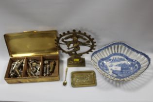 A TRAY OF ASSORTED COLLECTABLE'S TO INCLUDE A BOX OF VINTAGE WHISTLES, SUB CONTINENTAL RELIGIOUS