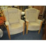 A PAIR OF MODERN ERCOL UPHOLSTERED ARMCHAIRS