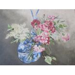 L.A. (XIX-XX). Still life study of flowers in a vase, signed with monogram on leaf lower middle, oil