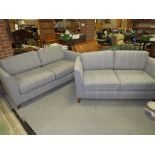 TWO MODERN UPHOLSTERED GREY FABRIC SOFAS