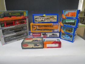 A COLLECTION OF THIRTEEN BOXED CORGI VEHICLES, to include 1:50 scale MAN Continental curtainside