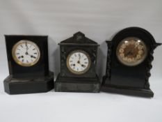 THREE ASSORTED MANTLE CLOCKS, comprising two wooden cased examples with striking movements and a