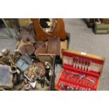 TWO TRAY OF ASSORTED COLLECTABLES TO INCLUDE TREEN. BINOCULARS ETC