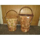 TWO LARGE VINTAGE STYLE METAL BUCKETS - LARGEST H 47 cm EXCLUDING HANDLE
