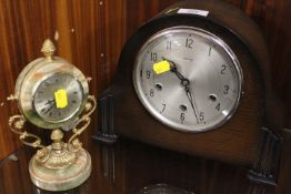 A VINTAGE SMITHS MANTLE CLOCK TOGETHER WITH AN ONYX STYLE CLOCK