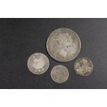 FOUR GEORGIAN SILVER COINS TO INC AN 1820 CROWN