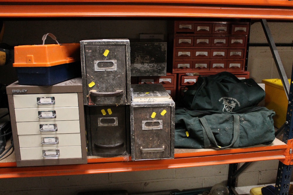 A SELECTION OF TOOLS TO INCLUDE TWO TROLLEY JACKS, STORAGE BOXES AND CONTENTS ETC