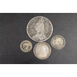 FOUR VICTORIAN SILVER COINS TO INC AN 1890 DOUBLE FLORIN