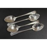 FOUR MATCHED HALLMARKED SILVER SHELL BOWL TEA SPOONS