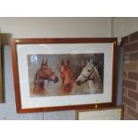 A FRAMED AND GLAZED HORSE RACING PRINT OF THE THREE KINGS
