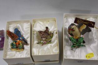 A COLLECTION OF THREE 'HIDDEN TREASURES' ENAMEL 'BIRD' TRINKET BOXES TO INCLUDE A KINGFISHER