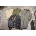FOUR ITEMS OF VINTAGE MILITARY AND OTHER CLOTHING TO INCLUDE GERMAN STYLE OVERALLS