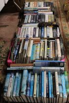 FIVE TRAYS OF ASSORTED HARD BACK BOOKS TO INCLUDE BILL BRYCEN, WALKING AND CLIMBING BOOKS ETC