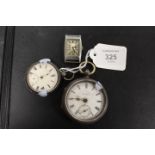 A CHESTER HALLMARKED SILVER EXPRESS ENGINE LEVER OPEN FACED, MANUAL WIND POCKET WATCH, TOGETHER WITH