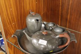 VINTAGE FOUR PIECE PEWTER TEA/COFFEE SET ON TRAY