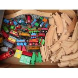 A SELECTION OF BRIO AND EARLY LEARNING CENTRE THOMAS THE TANK ENGINE LOCOMOTIVES AND TRACK