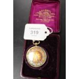 AN 18K CASED OPEN FACED MANUAL WIND POCKET WATCH, with box, Dia 3.5 cm