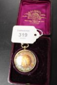 AN 18K CASED OPEN FACED MANUAL WIND POCKET WATCH, with box, Dia 3.5 cm