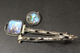A VINTAGE SILVER AND BUTTERFLY WING BRACELET TOGETHER WITH A BROOCH