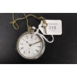 AN A.W.W.Co. WALTHAM MASS HALLMARKED SILVER OPEN FACED, MANUAL WIND POCKET WATCH AND KEY