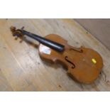 A VINTAGE VIOLIN WITH A TWO PIECE BACK A/F