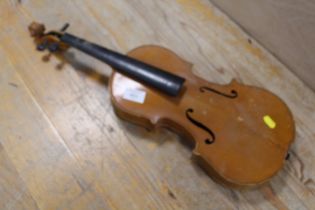 A VINTAGE VIOLIN WITH A TWO PIECE BACK A/F