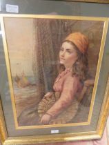 AN EASTERN WATERCOLOUR DEPICTING A GIRL LOOKING OUT AT THE SEA - MONOGRAM AND DATED 1871 48 X 35.5