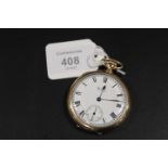 A WALTHAM GOLD PLATED OPEN FACED MANUAL WIND POCKET WATCHCondition report:Ticks on winding,