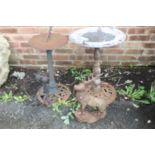 CAST IRON BIRD BATH TOGETHER WITH SUNDIAL AND TWO METAL GARDEN ORNAMENTS