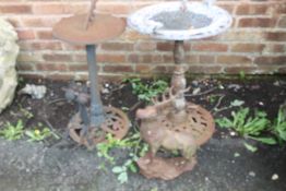 CAST IRON BIRD BATH TOGETHER WITH SUNDIAL AND TWO METAL GARDEN ORNAMENTS