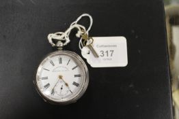 A HALLMARKED SILVER OPEN FACED MANUAL WIND POCKET WATCH BY MASTERS LTD - RYE, Dia 5.25 cm