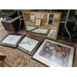 A FRAMED MODERN ETCHED MIRROR, ELVIS PRINT ETC (4)