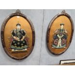 A LARGE PAIR OF MODERN OVAL ORIENTAL FIGURATIVE PLAQUES 95 X 61 CM (2)