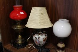 THREE VINTAGE LAMPS TO INCLUDE A OIL CONVERSION EXAMPLE